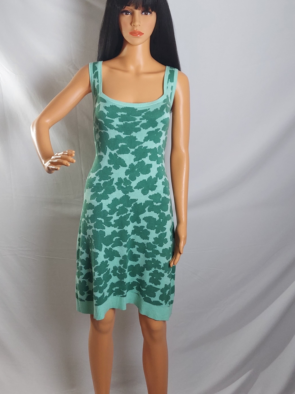 Anthropologie Mint and Teal Floral Knit Mini Dress